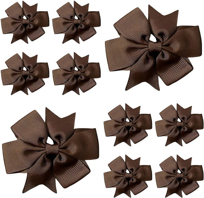 Hair Bows Clips Slides 3" inch Pinwheel Dark Brown - Lilium Kids