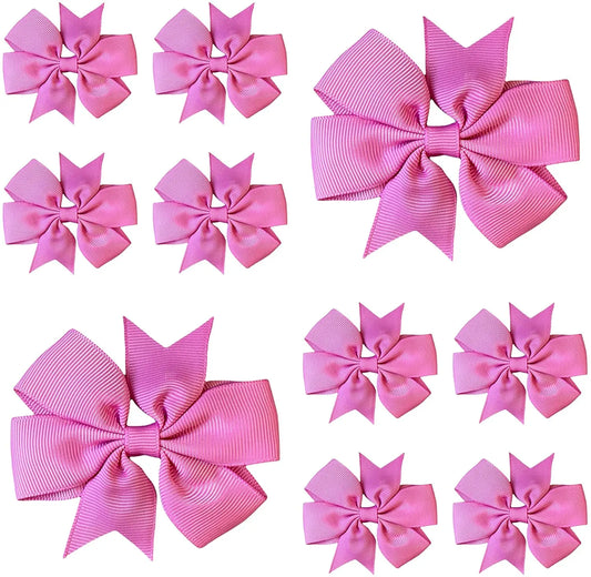 Hair Bows Clips Slides 3" inch Pinwheel Fuchsia Pink - Lilium Kids