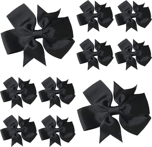 Hair Bows Clips Slides 3" inch Pinwheel Solid Black - Lilium Kids