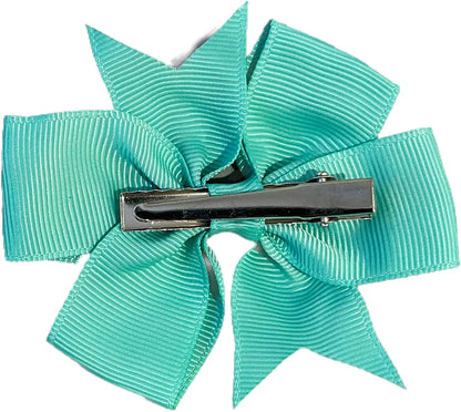 Hair Bows Clips Slides 3" inch Pinwheel Turquoise - Lilium Kids