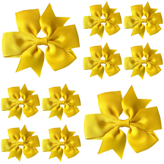 Yellow Hair Bows, Clips, Slides 3" inch Pinwheel - 10 Pack