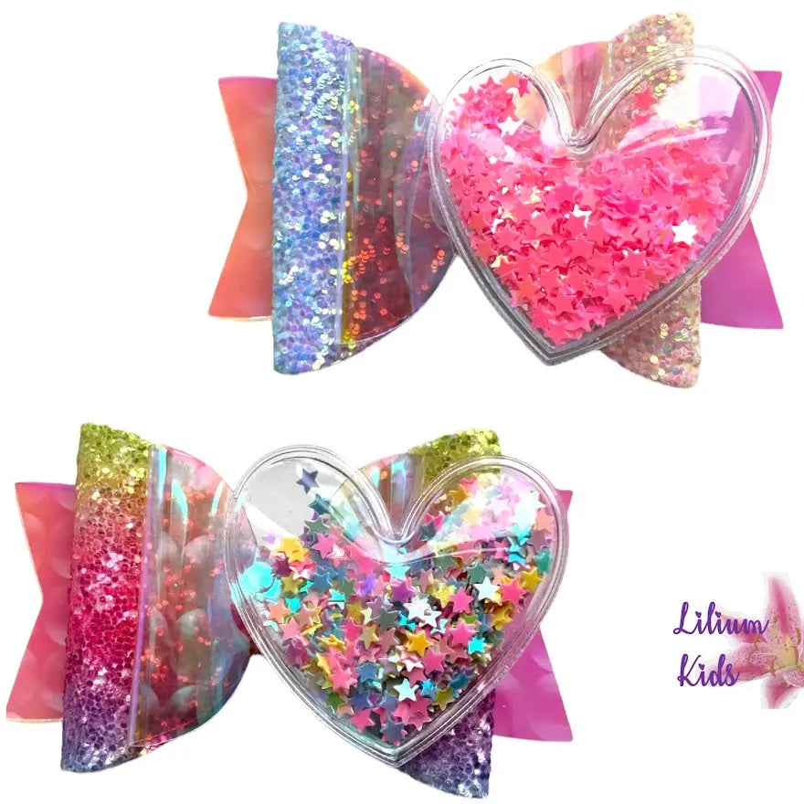 Hair Bows Clips Slides Glitter Confetti Heart Cute Hair Accessory Multi & Pink - Lilium Kids