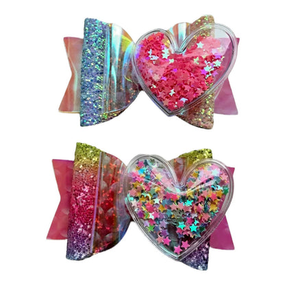 Hair Bows Clips Slides Glitter Confetti Heart Cute Hair Accessory Multi & Pink - Lilium Kids