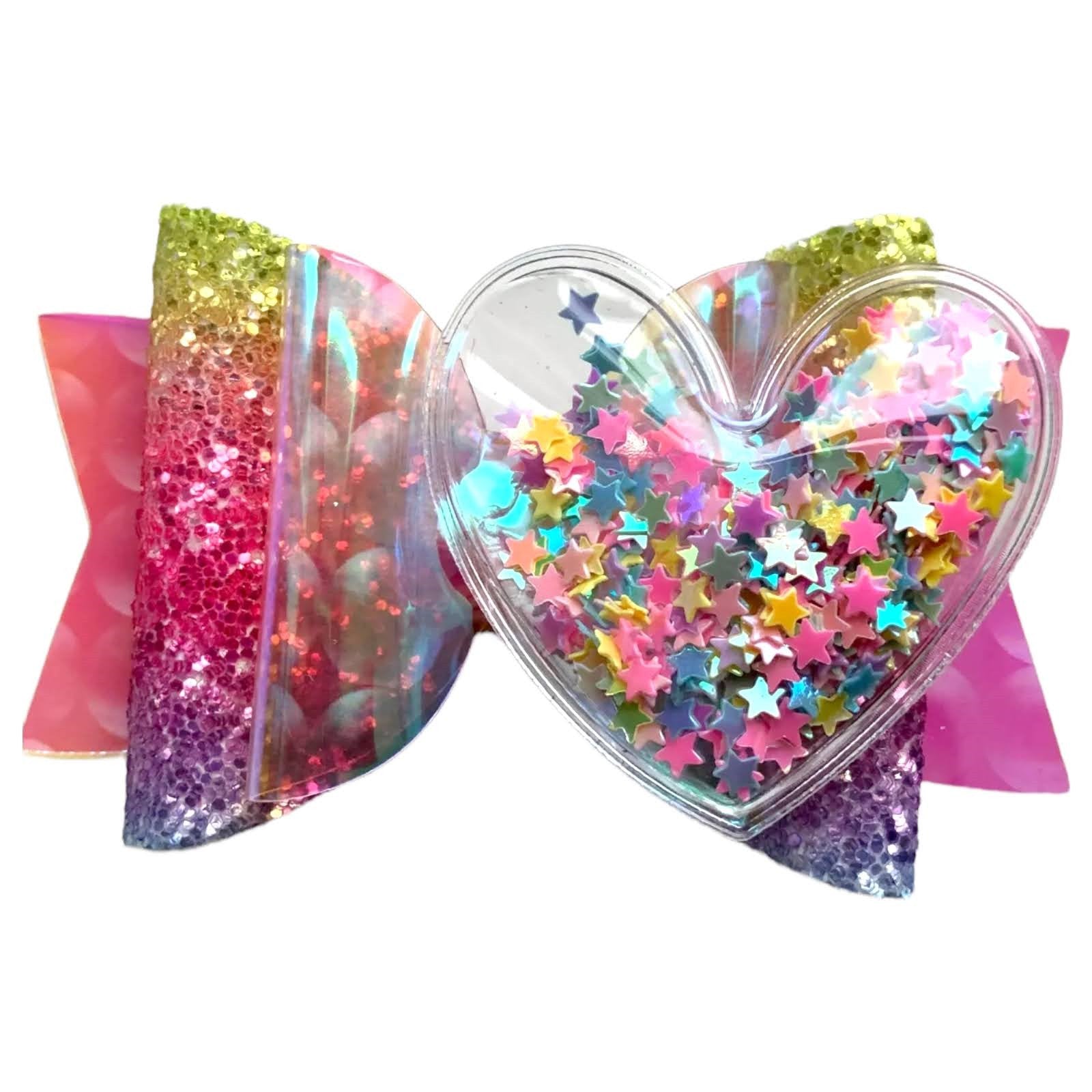 Hair Bows Clips Slides Glitter Confetti Heart Cute Hair Accessory Multi & Pink - Lilium Kids