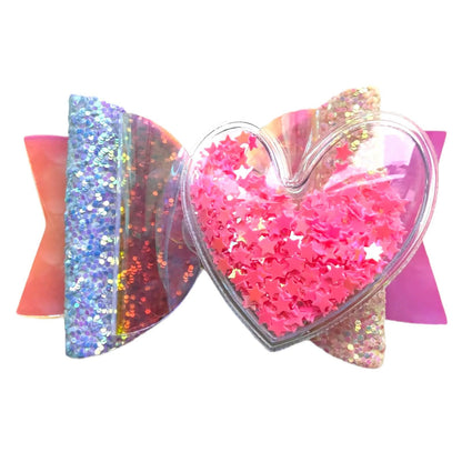 Hair Bows Clips Slides Glitter Confetti Heart Cute Hair Accessory Multi & Pink - Lilium Kids