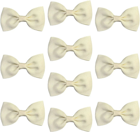 Hair Bows Clips Slides Grips 2.7" inch Solid Vibrant Cream - Lilium Kids