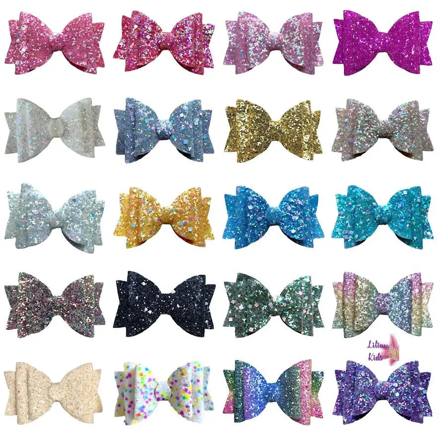 Handmade Glitter Hair Bows Clips Premium Large Sparkly Shimmer Glitter - 3.5