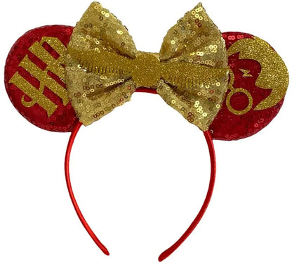 Harry Potter Inspired Minnie Mouse Red Alice Headband Gold Big 5" Bow - Lilium Kids