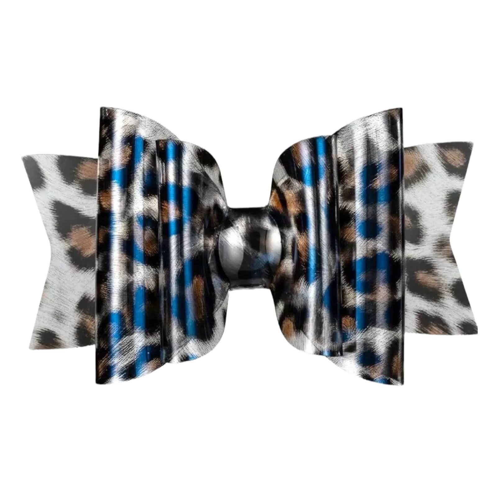 Leopard Print Hair Bow Clip Slide Hairbow Bows Hair Clear Plastic 3.5