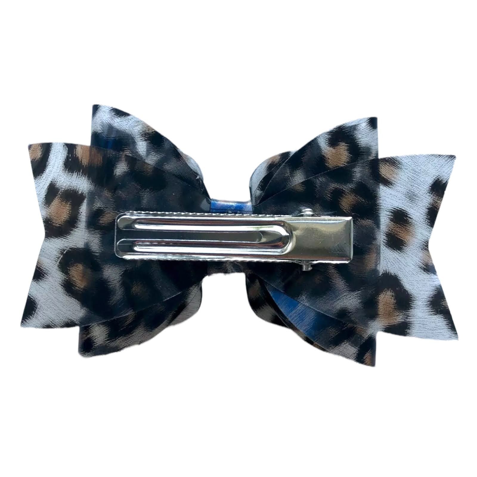 Leopard Print Hair Bow Clip Slide Hairbow Bows Hair Clear Plastic 3.5