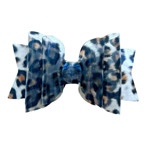 Leopard Print Hair Bow Clip Slide Hairbow Bows Hair Clear Plastic 3.5" Bow