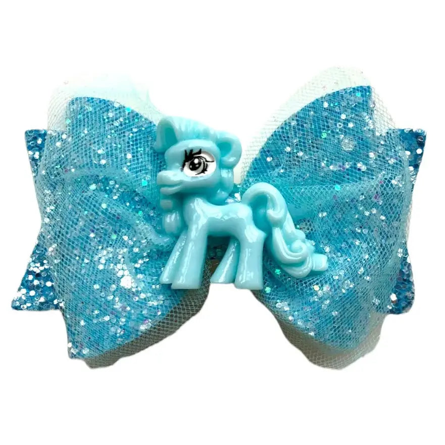 Little Pony Colourful Glitter Hair Bows - 3.5" Handmade - Lilium Kids