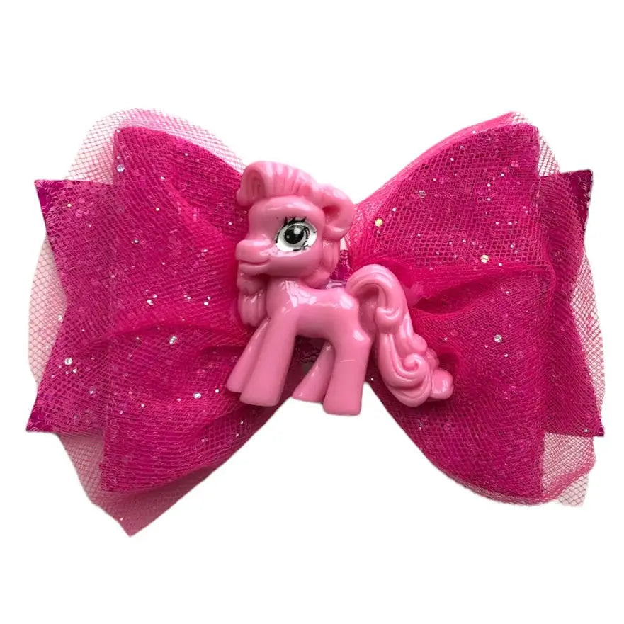 Little Pony Colourful Glitter Hair Bows - 3.5" Handmade - Lilium Kids