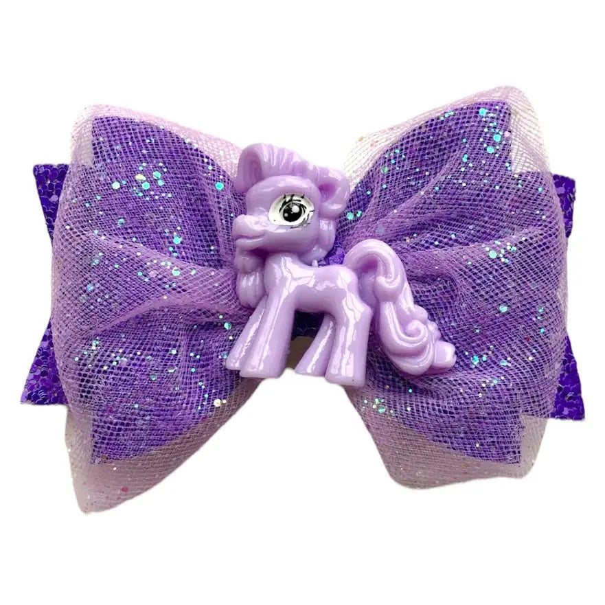 Little Pony Colourful Glitter Hair Bows - 3.5" Handmade - Lilium Kids