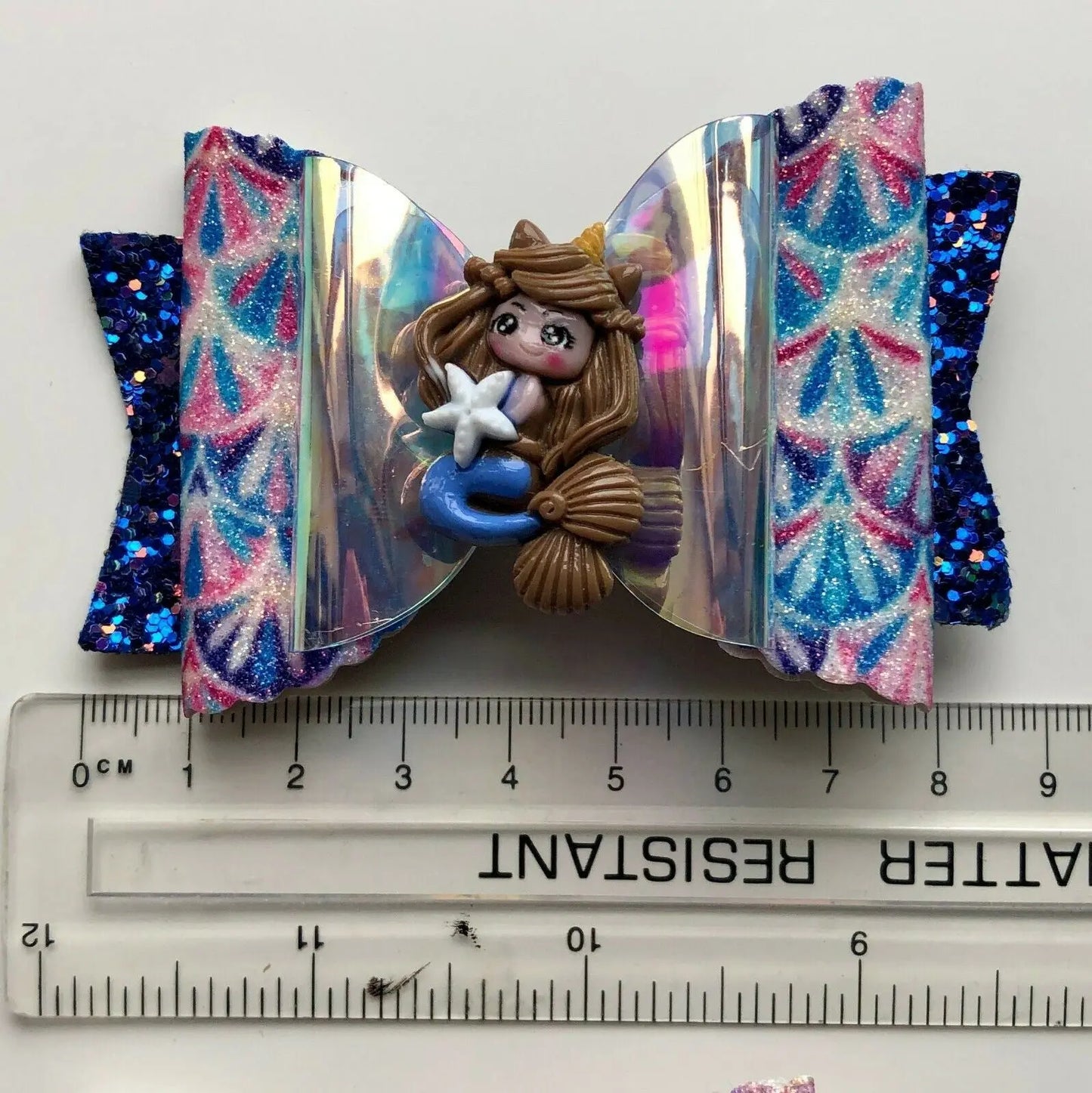 Mermaid Hair Bows Clips Slides - Handmade Glitter Scale Princess 3.5" - Lilium Kids