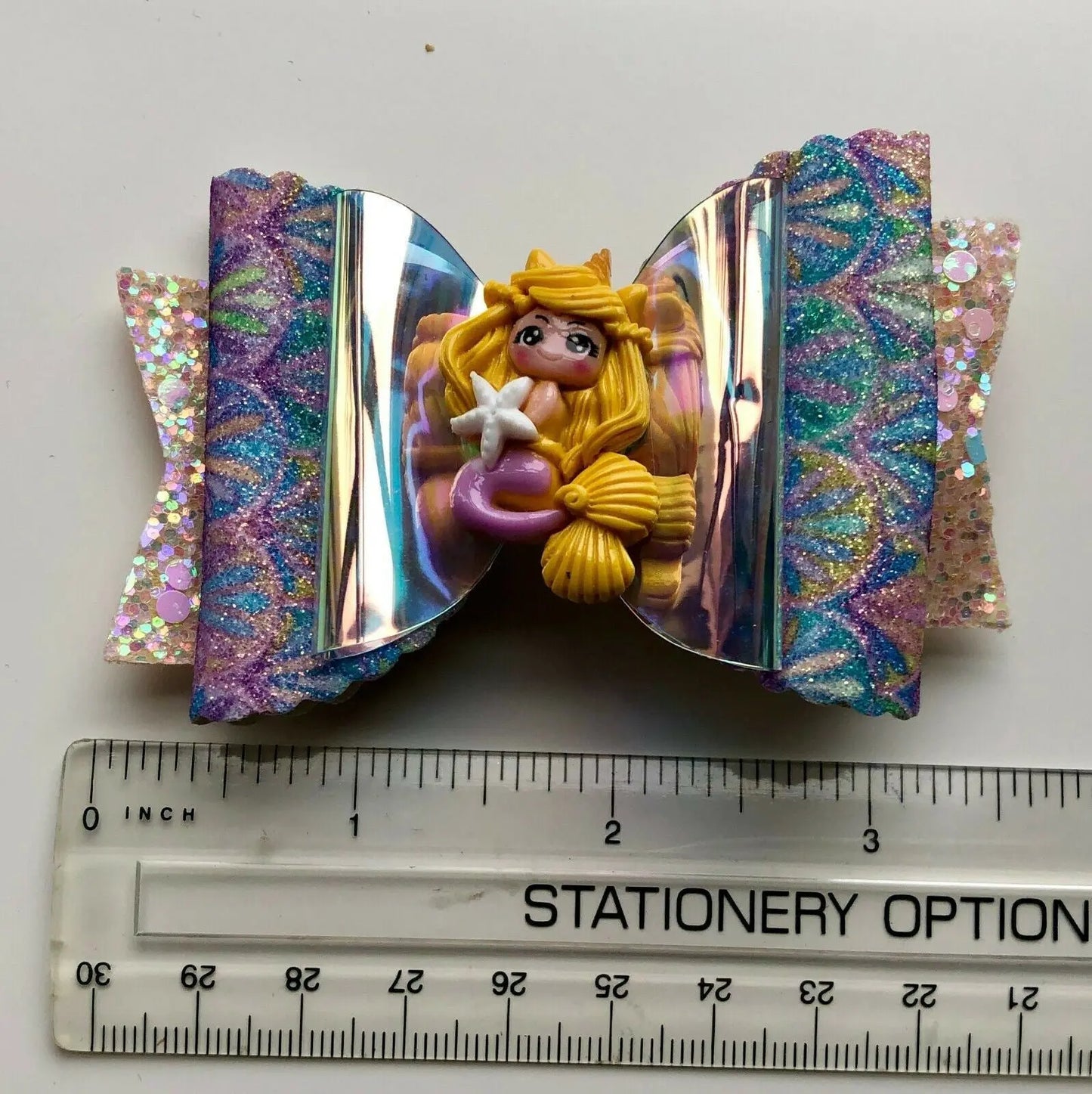 Mermaid Hair Bows Clips Slides - Handmade Glitter Scale Princess 3.5" - Lilium Kids