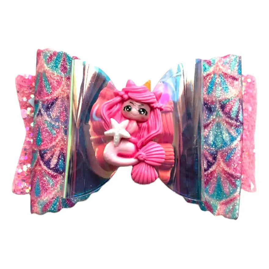 Mermaid Hair Bows Clips Slides - Handmade Glitter Scale Princess 3.5" - Lilium Kids