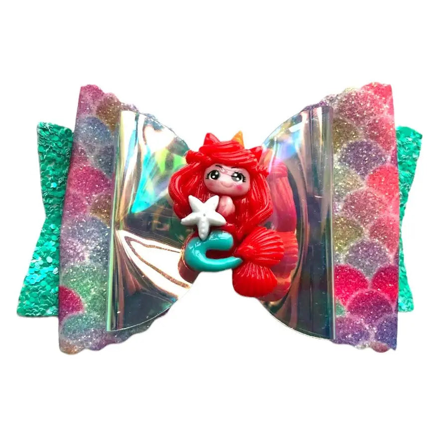 Mermaid Hair Bows Clips Slides - Handmade Glitter Scale Princess 3.5" - Lilium Kids