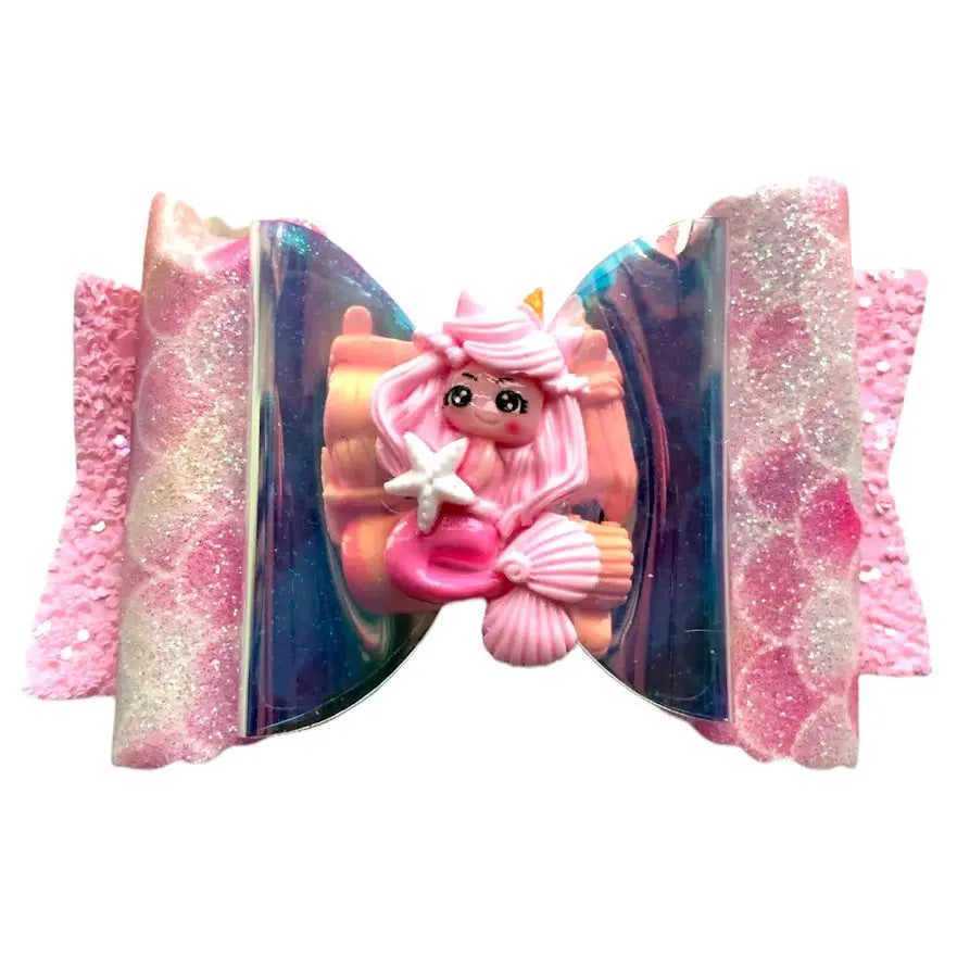 Mermaid Hair Bows Clips Slides - Handmade Glitter Scale Princess 3.5" - Lilium Kids