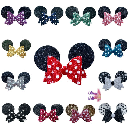 Minnie Mouse Ear Hair Bows Clips - Shiny Glittery - Polka Dot Bow - 4.5" - Lilium Kids