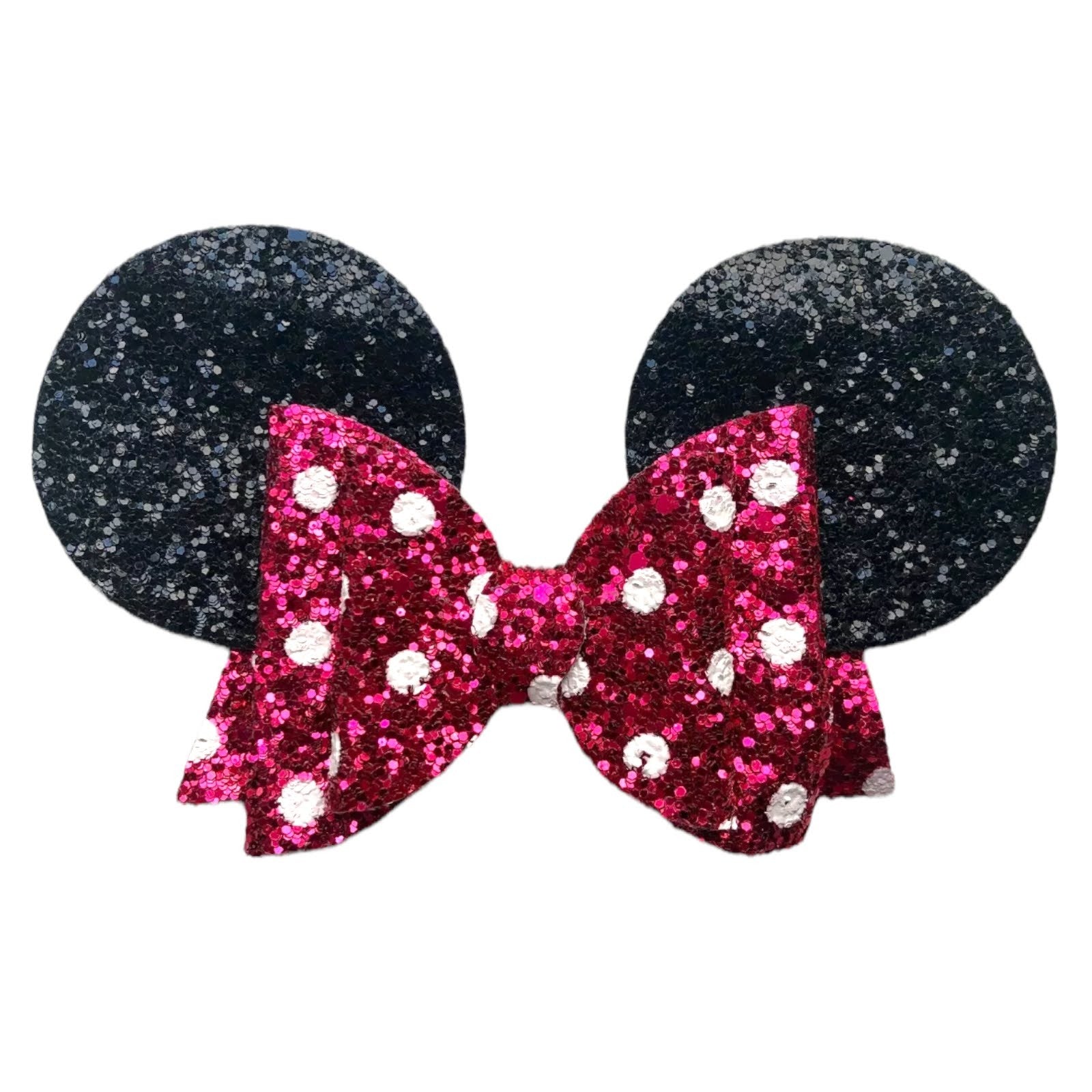 Minnie Mouse Ear Hair Bows Clips - Shiny Glittery - Polka Dot Bow - 4.5" - Lilium Kids