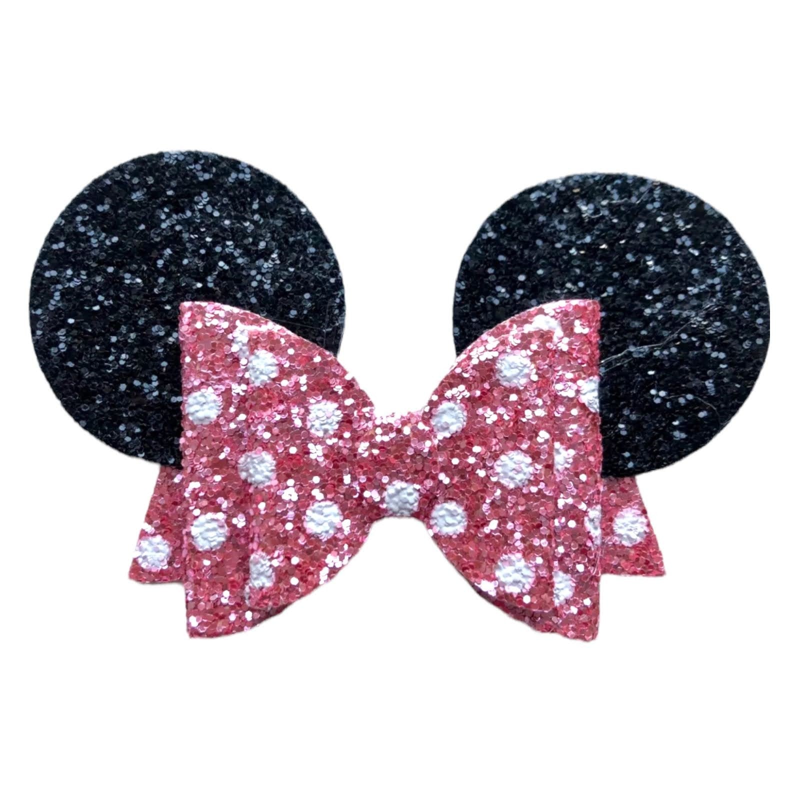 Minnie Mouse Ear Hair Bows Clips - Shiny Glittery - Polka Dot Bow - 4.5" - Lilium Kids