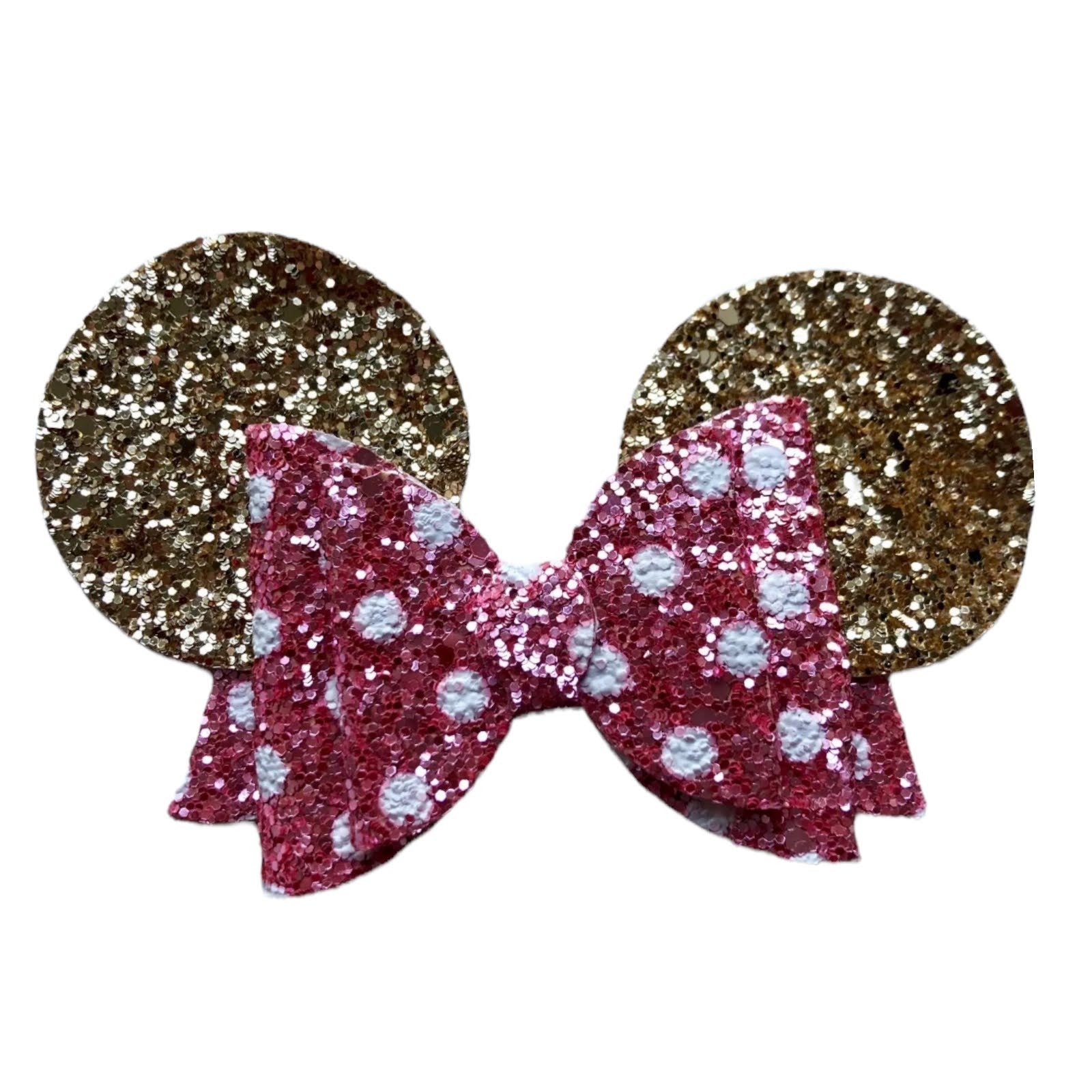 Minnie Mouse Ear Hair Bows Clips - Shiny Glittery - Polka Dot Bow - 4.5