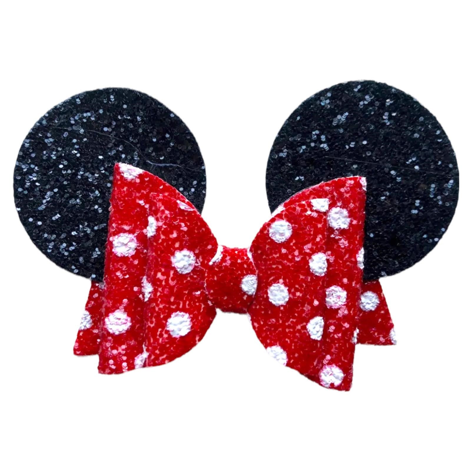 Minnie Mouse Ear Hair Bows Clips - Shiny Glittery - Polka Dot Bow - 4.5