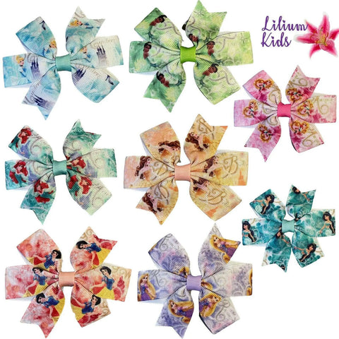 Princess Disney Hair Bows Clips Slides 3" Bows Belle Aurora Cinderella Tiana
