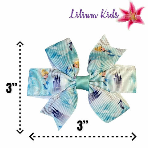 Princess Disney Hair Bows Clips Slides 3" Bows Belle Aurora Cinderella Tiana