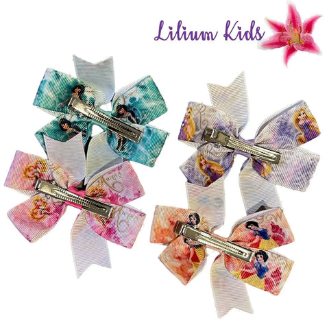Princess Disney Hair Bows Clips Slides 3" Bows Belle Aurora Cinderella Tiana