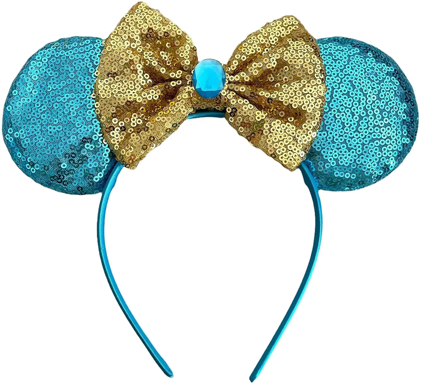 Princess Jasmine Sequin Minnie Mouse Inspired Alice Headband With Big 5" Bow - Lilium Kids