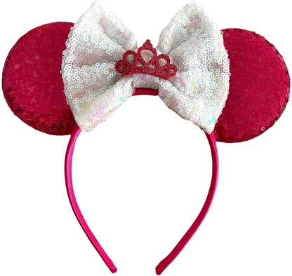 Princess Tiara Hot Pink Minnie Mouse Inspired Alice Headband With Big 5" Bow