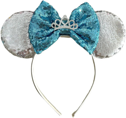 Princess Tiara Silver Minnie Mouse Inspired Alice Headband With Big 5" Bow