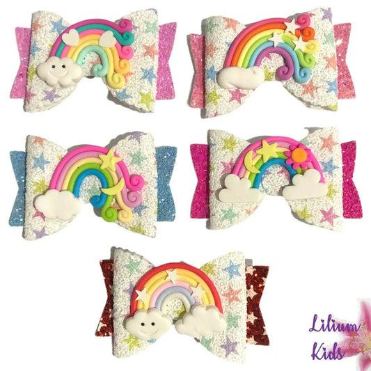 Rainbow Hair Bows Clips Grips Glitter Cute Slides Accessories Multi Colours 3.5" - Lilium Kids