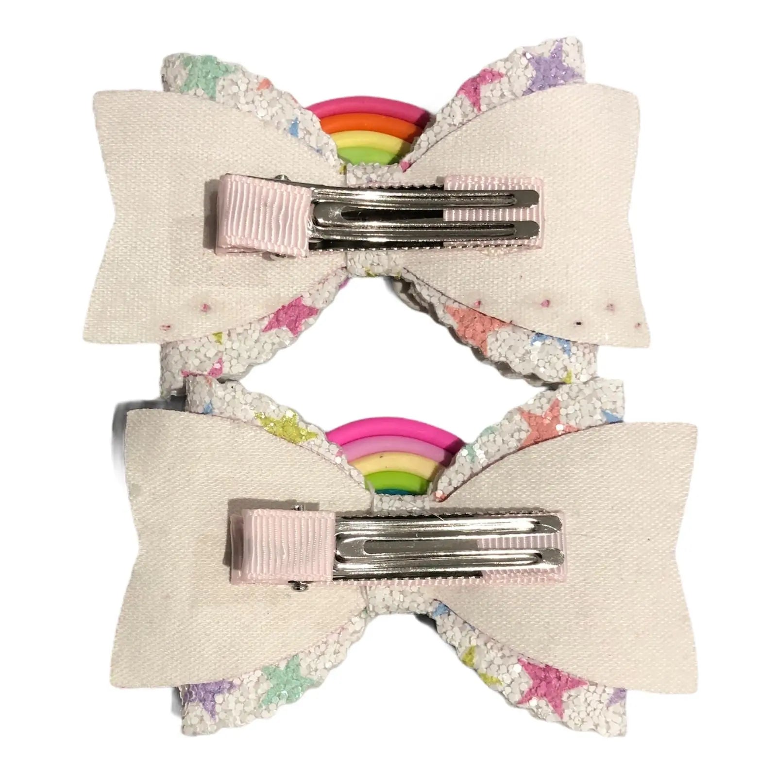 Rainbow Hair Bows Clips Grips Glitter Cute Slides Accessories Multi Colours 3.5" - Lilium Kids