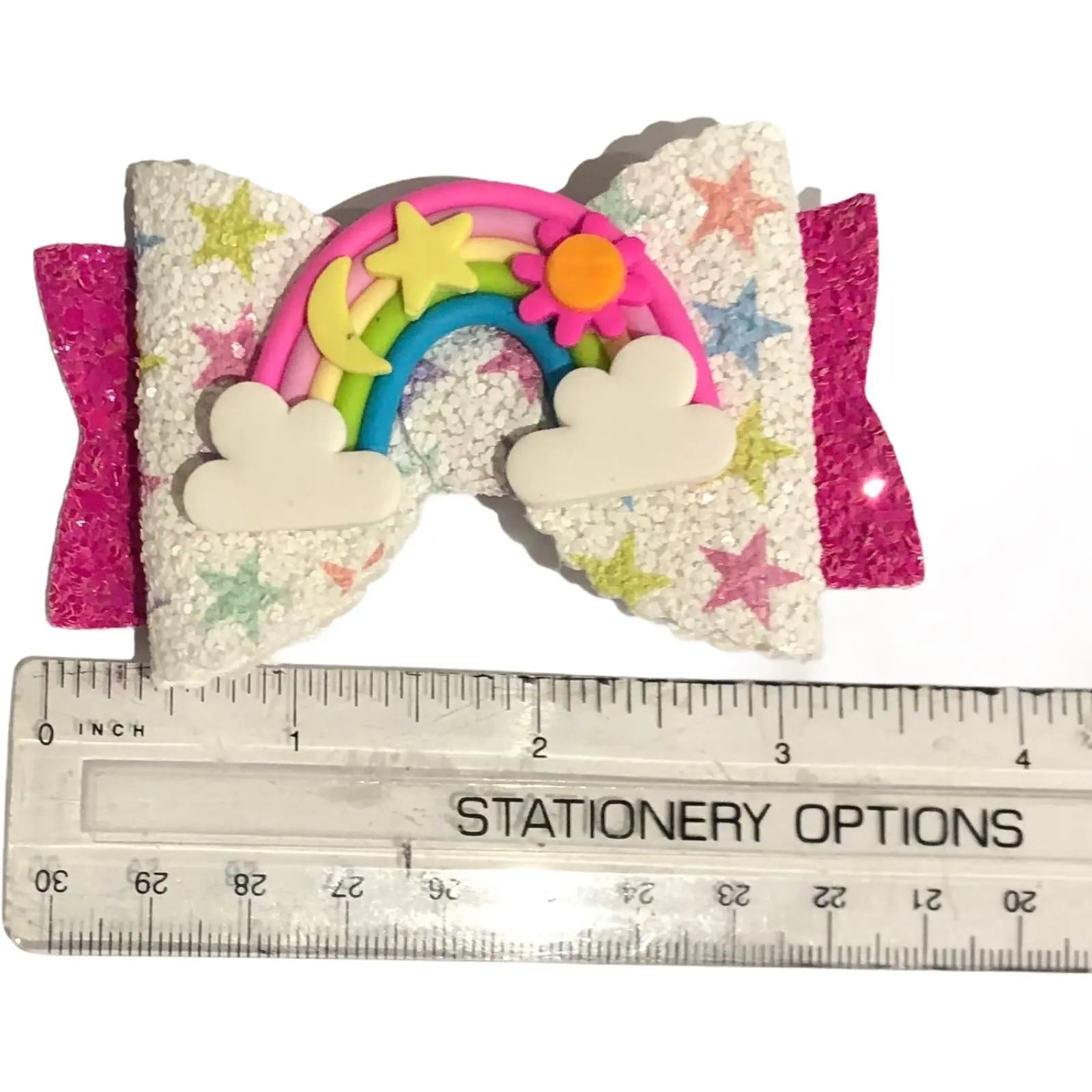 Rainbow Hair Bows Clips Grips Glitter Cute Slides Accessories Multi Colours 3.5" - Lilium Kids