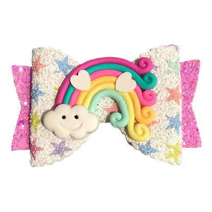 Rainbow Hair Bows Clips Grips Glitter Cute Slides Accessories Multi Colours 3.5" - Lilium Kids