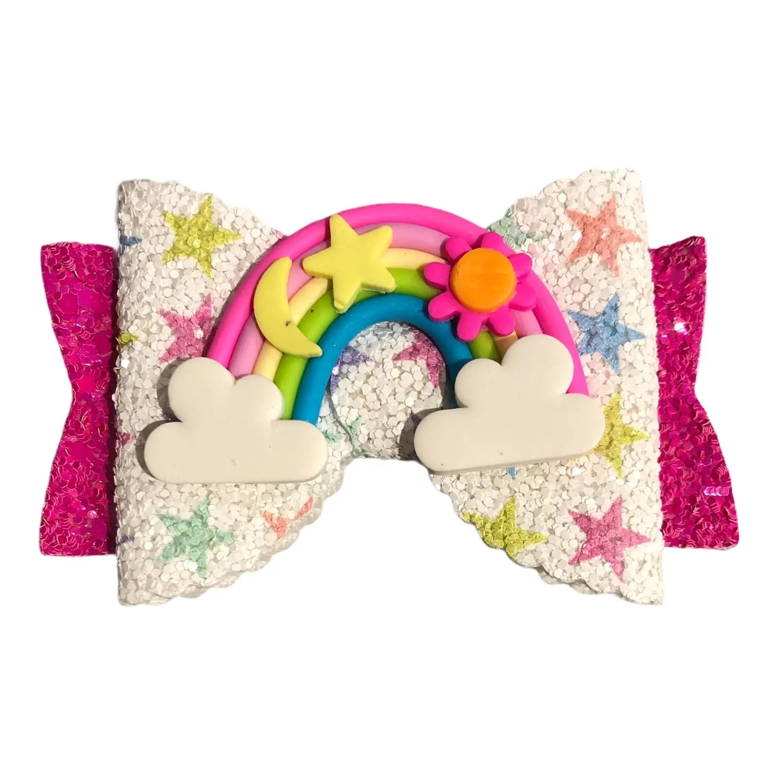 Rainbow Hair Bows Clips Grips Glitter Cute Slides Accessories Multi Colours 3.5" - Lilium Kids