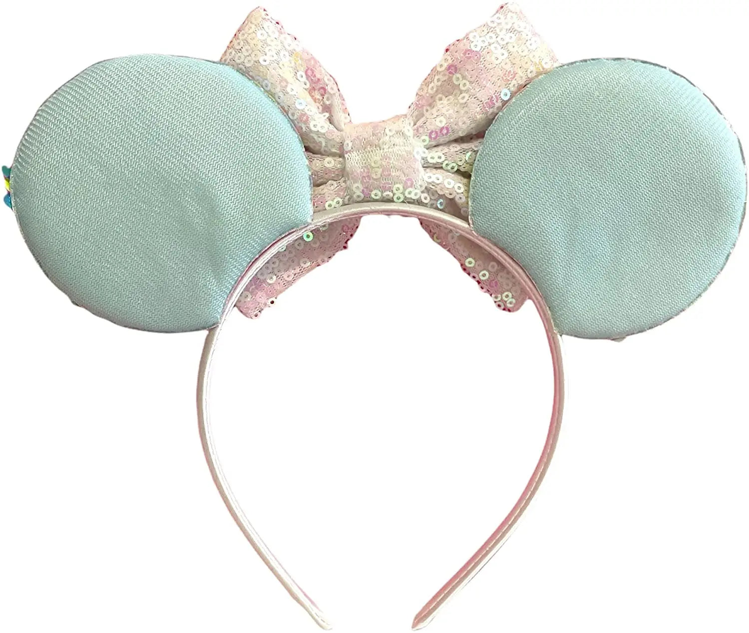 Rainbow Pastel Sequin Minnie Mouse Inspired Alice Headband With Big 5" Bow - Lilium Kids