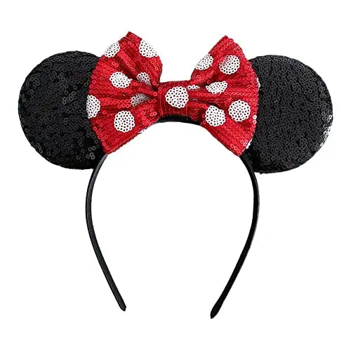 Sequin Minnie Mouse Inspired Alice Headband With Big Red 5" Bow