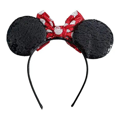 Sequin Minnie Mouse Inspired Alice Headband With Big Red 5" Bow