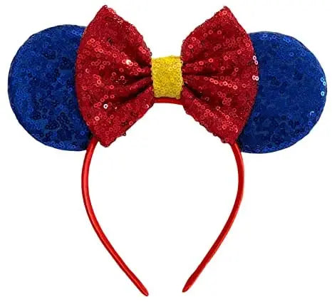 Snow White Sequin Minnie Mouse Inspired Alice Headband Big Red 5" Bow - Lilium Kids