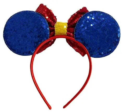 Snow White Sequin Minnie Mouse Inspired Alice Headband Big Red 5" Bow - Lilium Kids