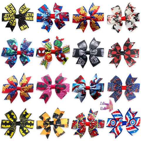 Superhero Hair Bows Clips Batman Spiderman Wonder Woman Avengers Star Wars