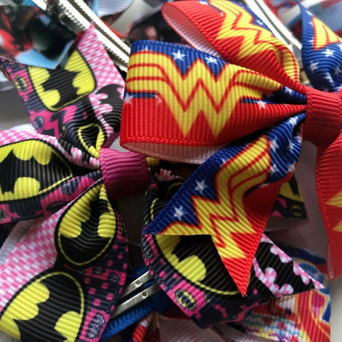 Superhero Hair Bows Clips Batman Spiderman Wonder Woman Avengers Star Wars