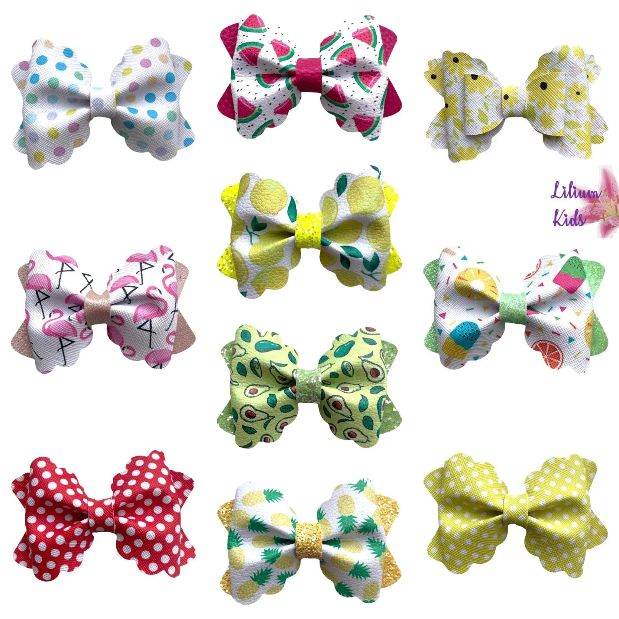 Watermelon Avocado Fruit Hair Bows Clips Flamingo Polka Handmade Faux Leather
