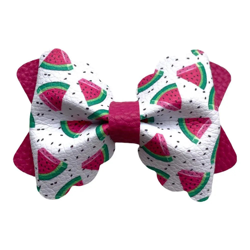 Watermelon Avocado Fruit Hair Bows Clips Flamingo Polka Handmade Faux Leather