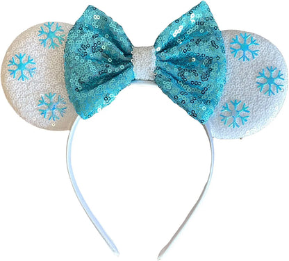 White Frozen Ice Queen Elsa Inspired Minnie Mouse Alice Headband With Big 5" Bow - Lilium Kids