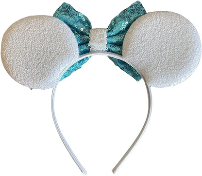 White Frozen Ice Queen Elsa Inspired Minnie Mouse Alice Headband With Big 5" Bow - Lilium Kids